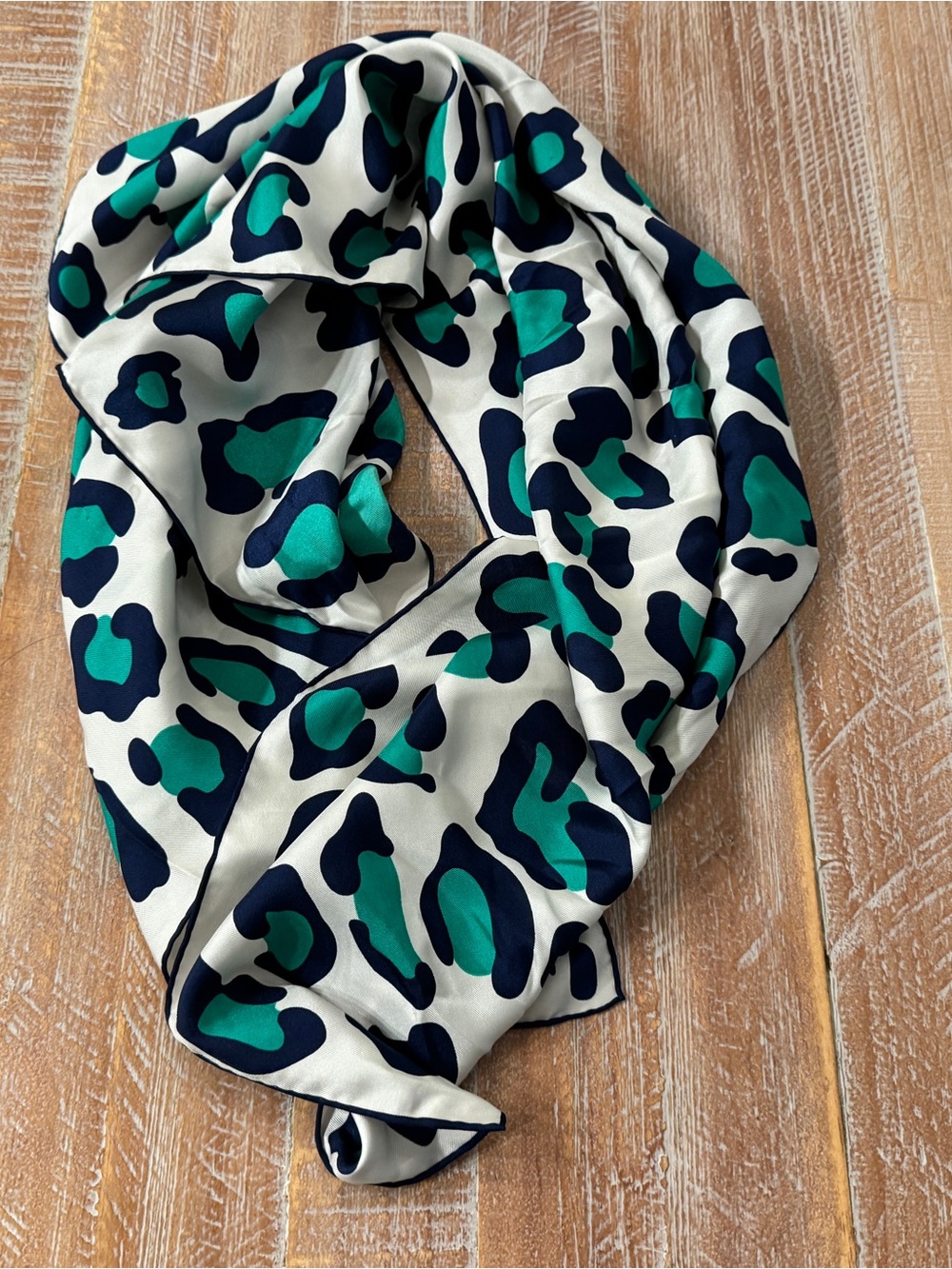 Valentino Silk Scarf - Green & Navy Leopard Print - Picture 2 of 8